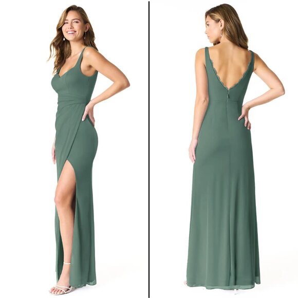 NWT Azazie Verami Eucalyptus Bridesmaid Dress Cocktail Gown Wedding Guest Summer - Picture 2 of 7